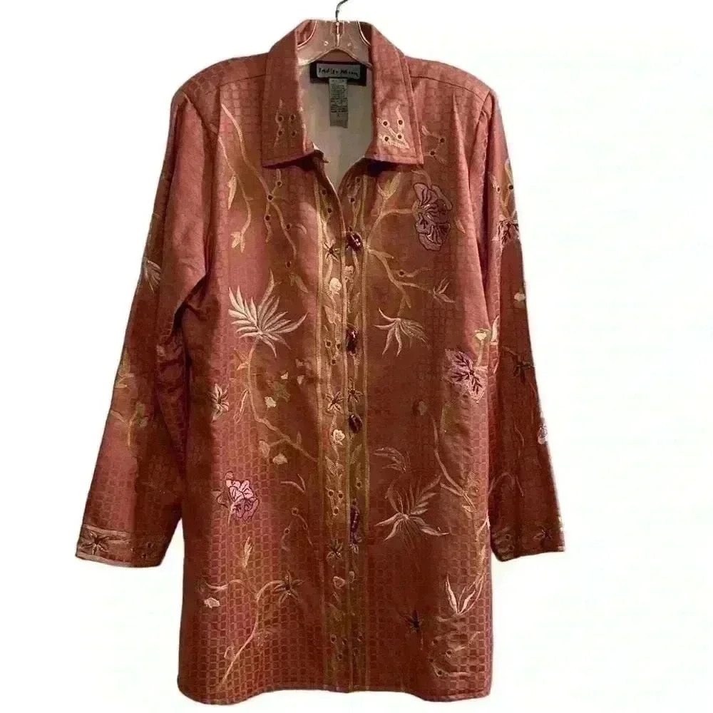 Indigo Moon Women's Pink Floral‎ Embroidered Jacket Size L